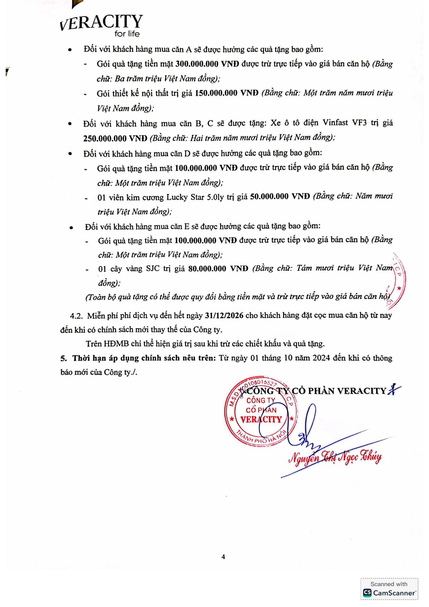 Chính sách bán hàng dự án The Summit 216 Trần Duy Hưng 4