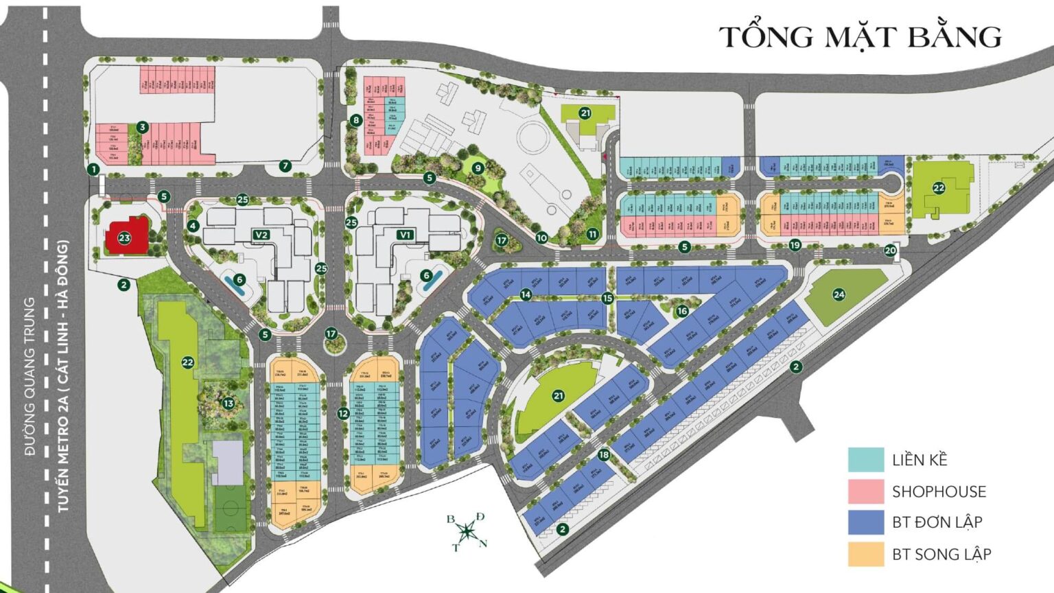 Mặt bằng phân khúc thấp tầng The Vista Văn La